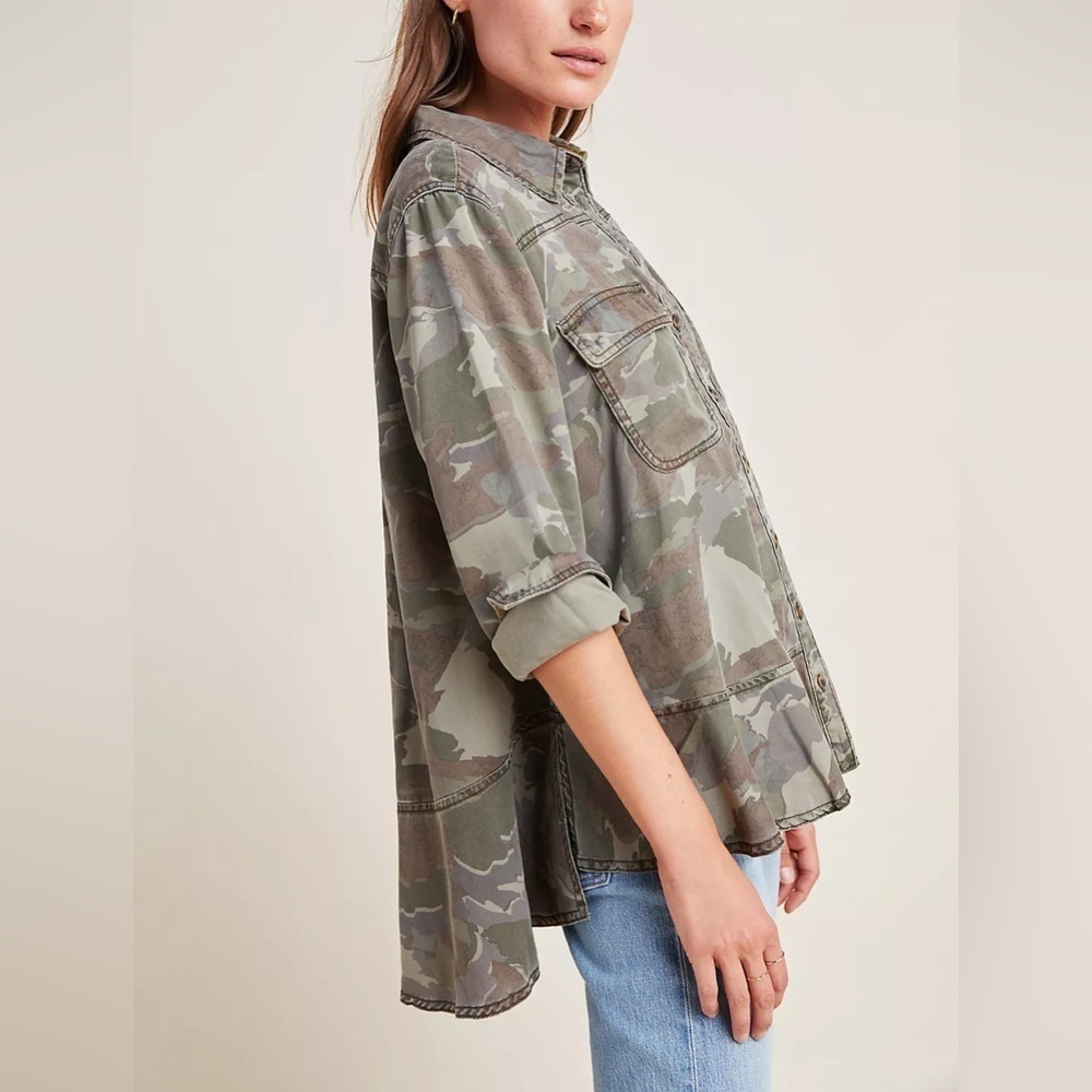 Anthropologie Montana Camo Buttondown Blouse Top Shirt Button Down